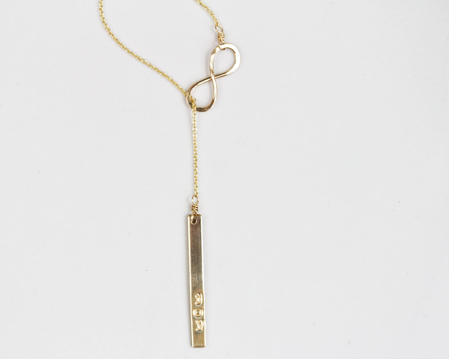 Personalized Infinity Necklace | Gold Lariat Necklace With Cast Bar