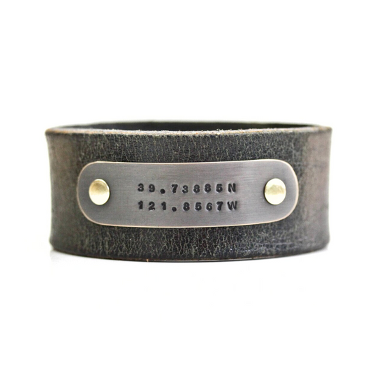 Custom Coordinates Leather Bracelet