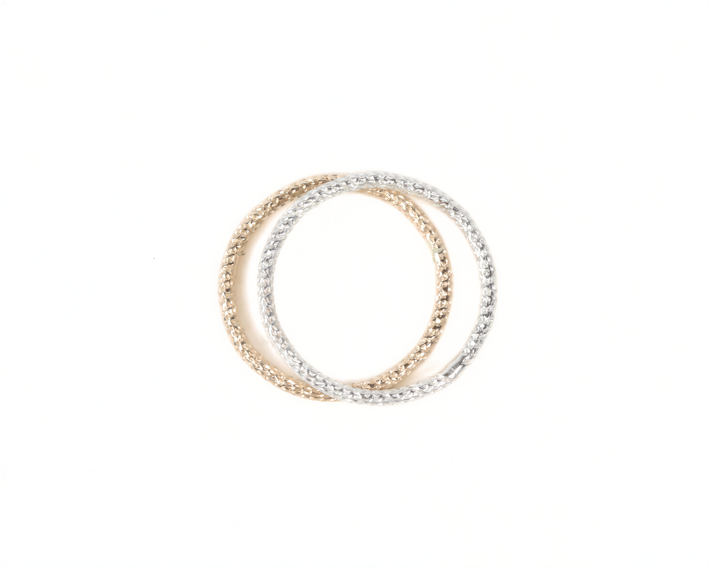 Two gold and silver rings are shown against a white background.