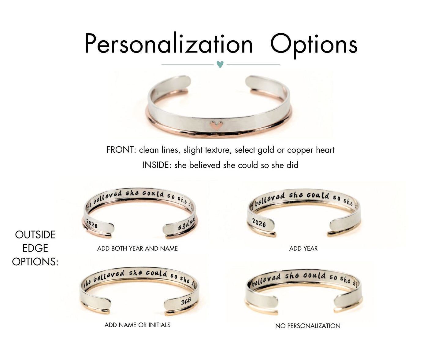 a selection of personalized bracelet options, including bracelets with different designs and text engraved on them.