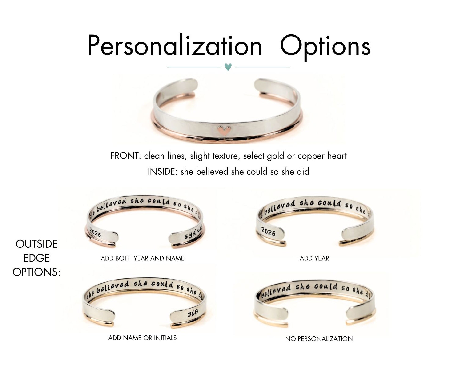 a selection of personalized bracelet options, including bracelets with different designs and text engraved on them.