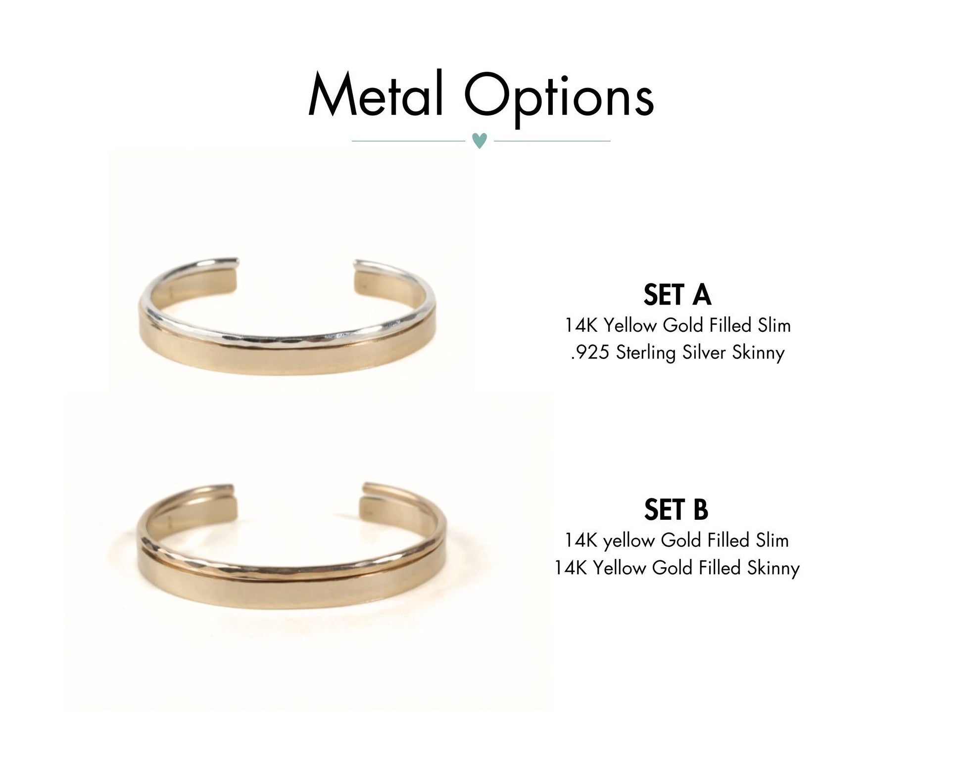 two gold bracelets, one set A and one set B, with different fillings and sizes.