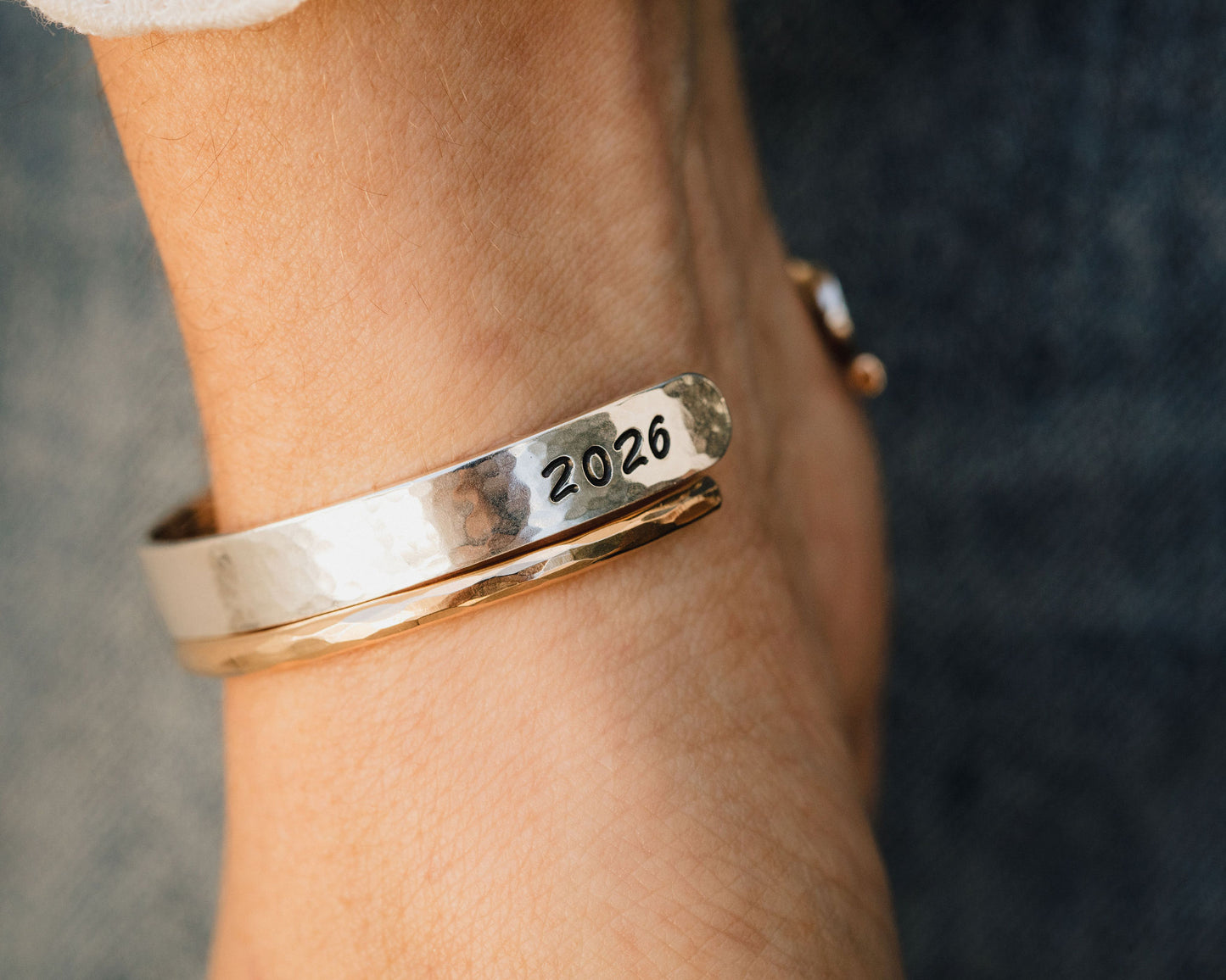 She Believed Cuff Set | Handmade Stacking Bracelets In Sterling & 14K Fill | Add Name & Year