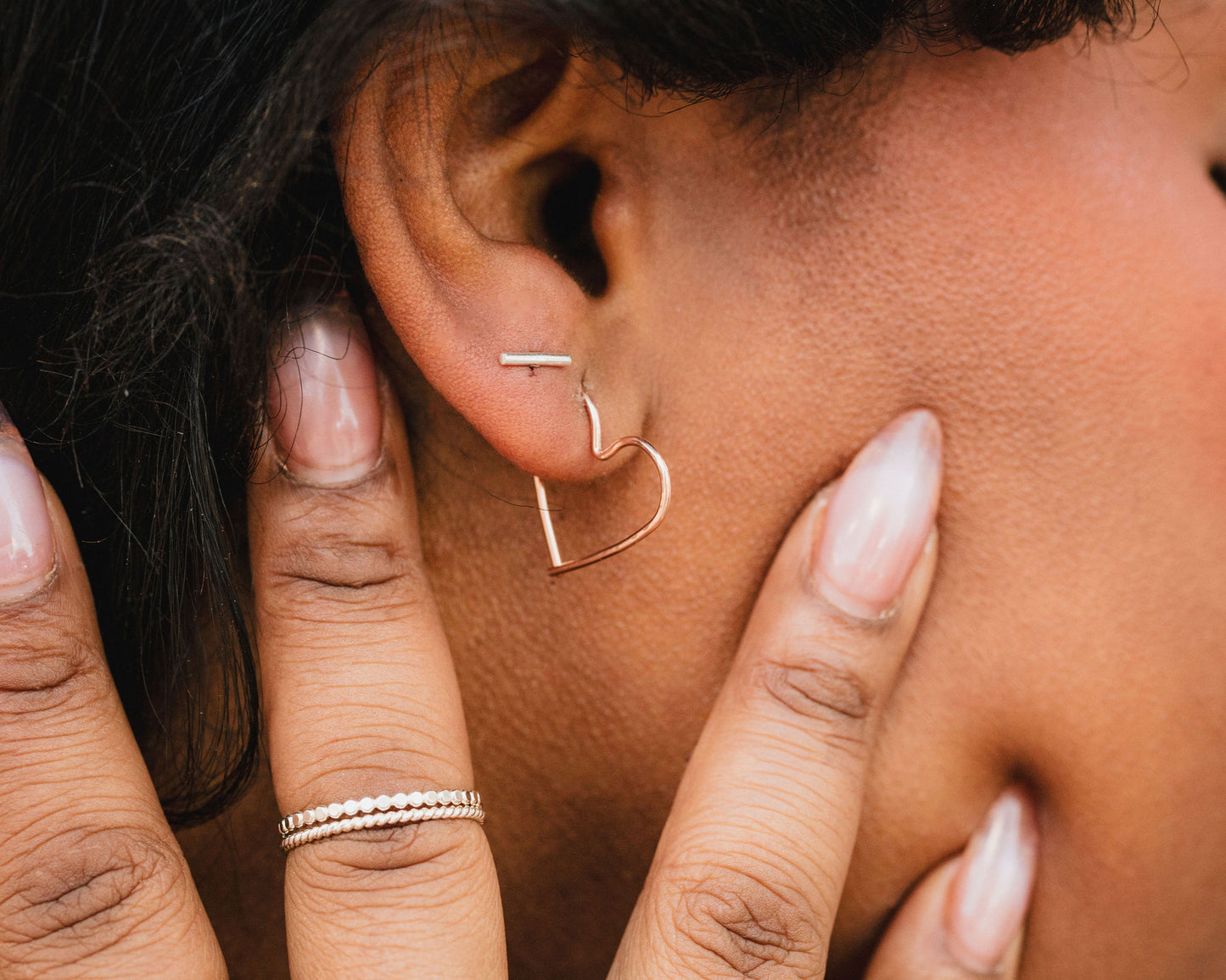 Mini Light Heart Hoop Threader Earrings