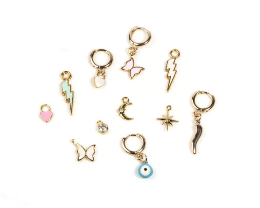 cute and dainty mini charms to mix and match for a custom asseymmetrical earring look.