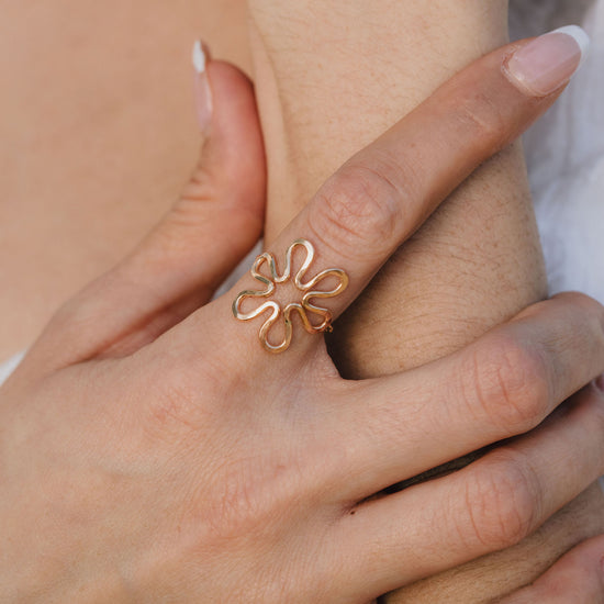 Daisy Flower Ring | Handmade Floral Symbol Ring | Sterling Silver & 14K Gold Fill