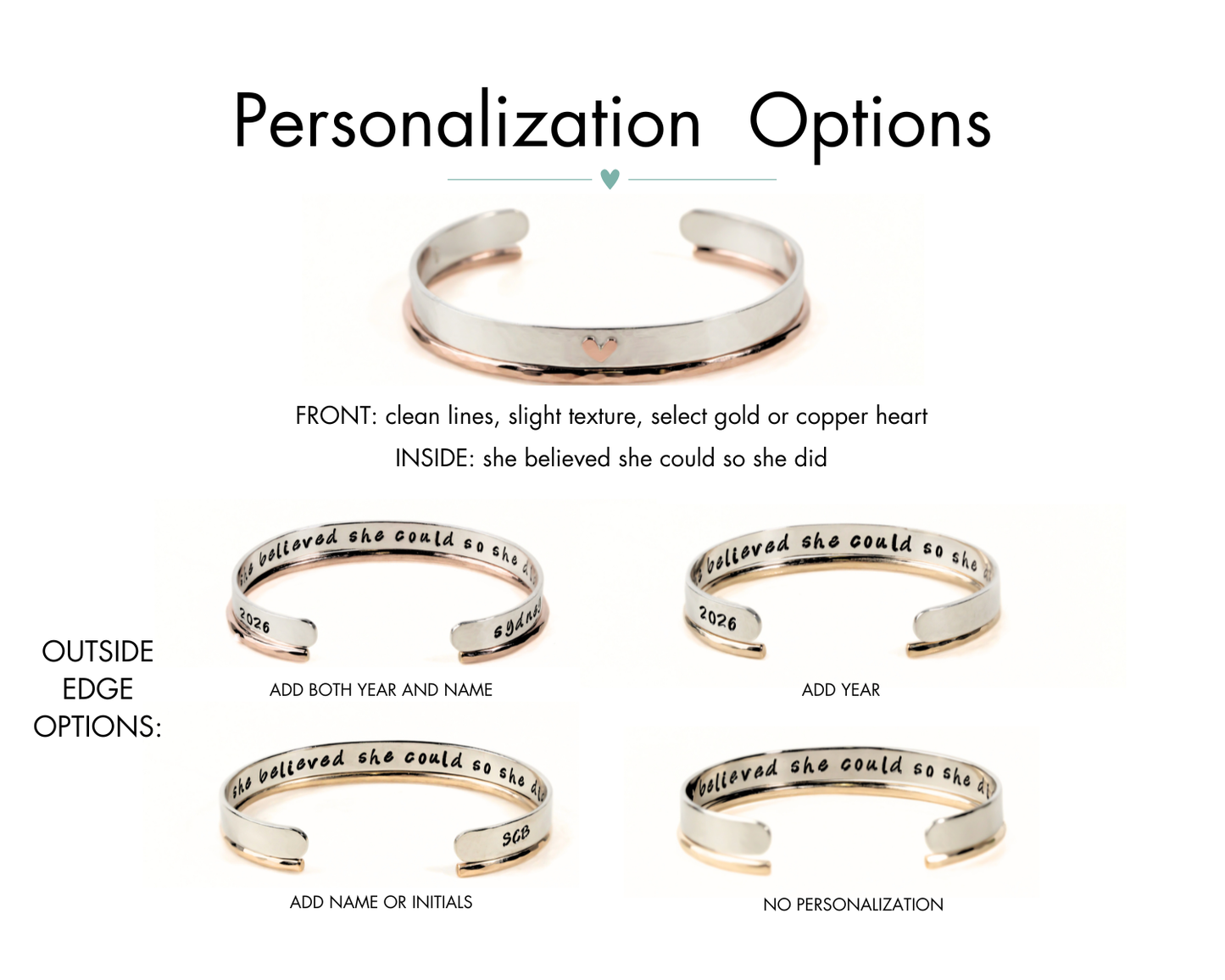 She Believed She Could So She Did Personalized Heart Cuff Set