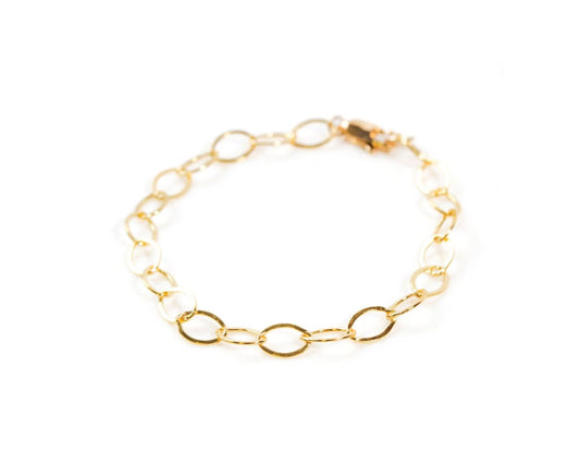 A gold-colored bracelet with a chain-link design.