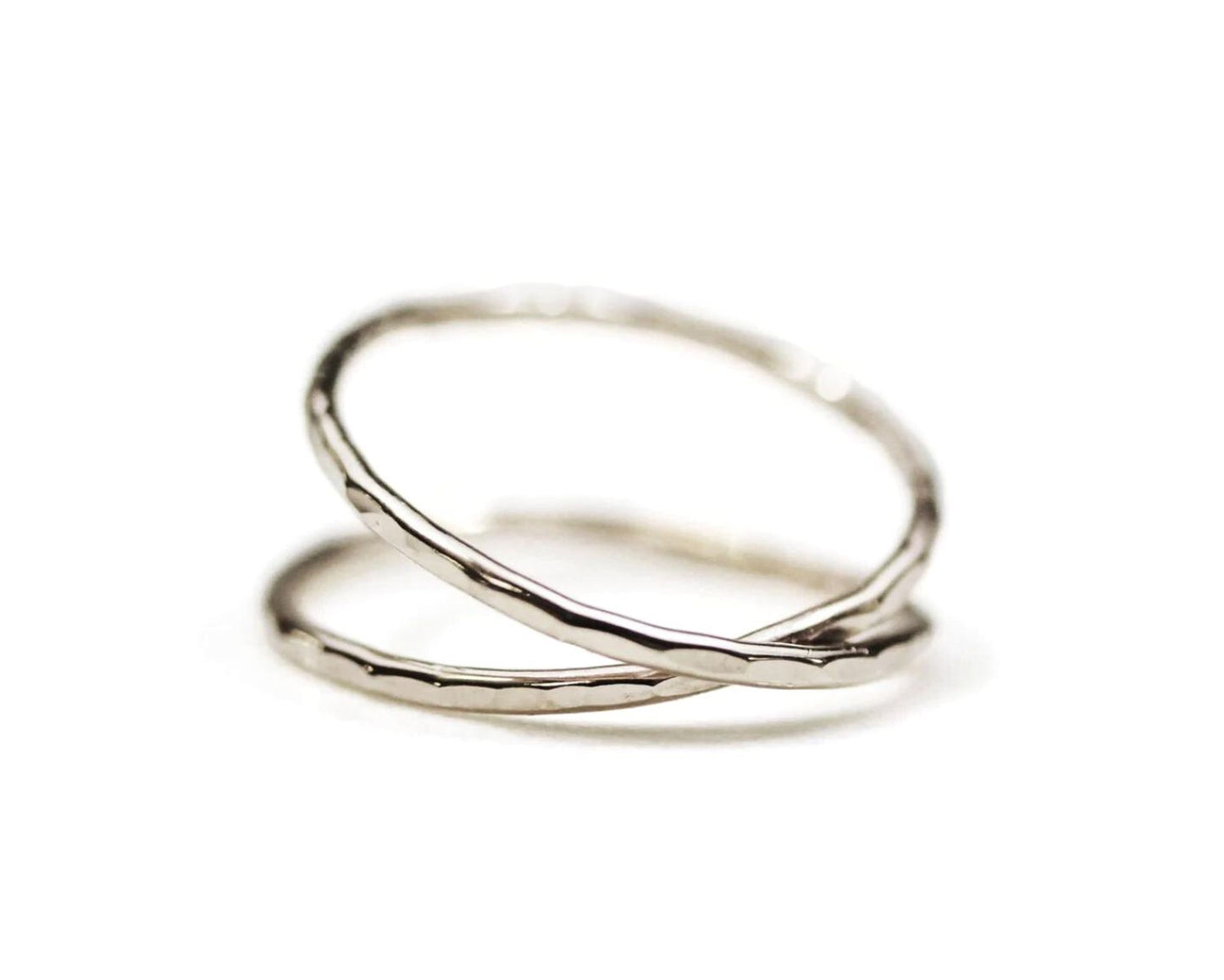 A close-up image of a silver ring with a textured surface.