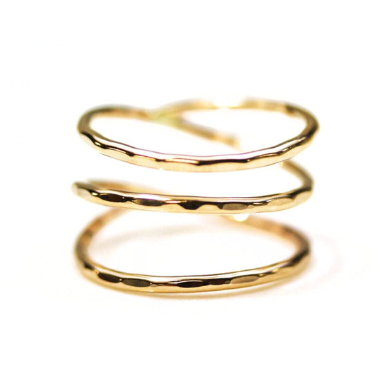 A close-up image of a gold ring with three concentric rings.