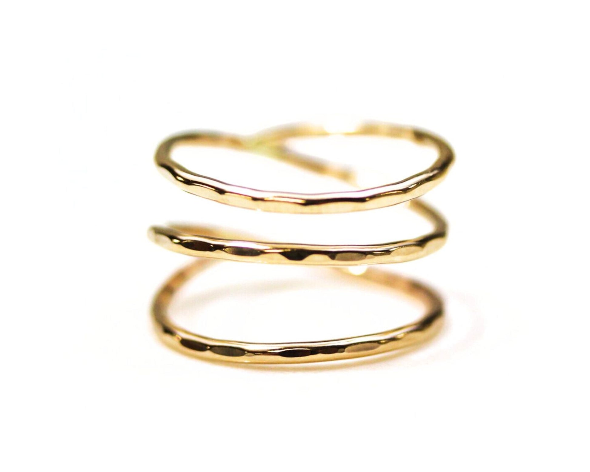 A close-up image of a gold ring with three concentric rings.