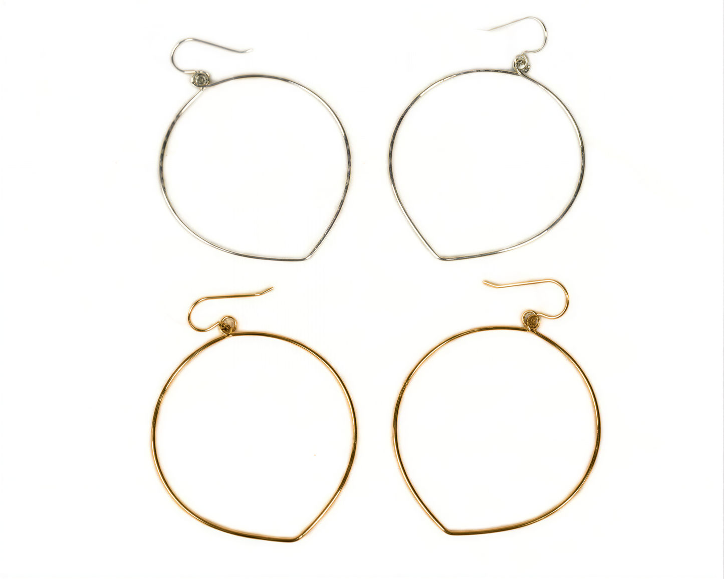a pair of earrings, each with a unique design and color. The earrings are arranged in a square formation, showcasing their various styles and colors.