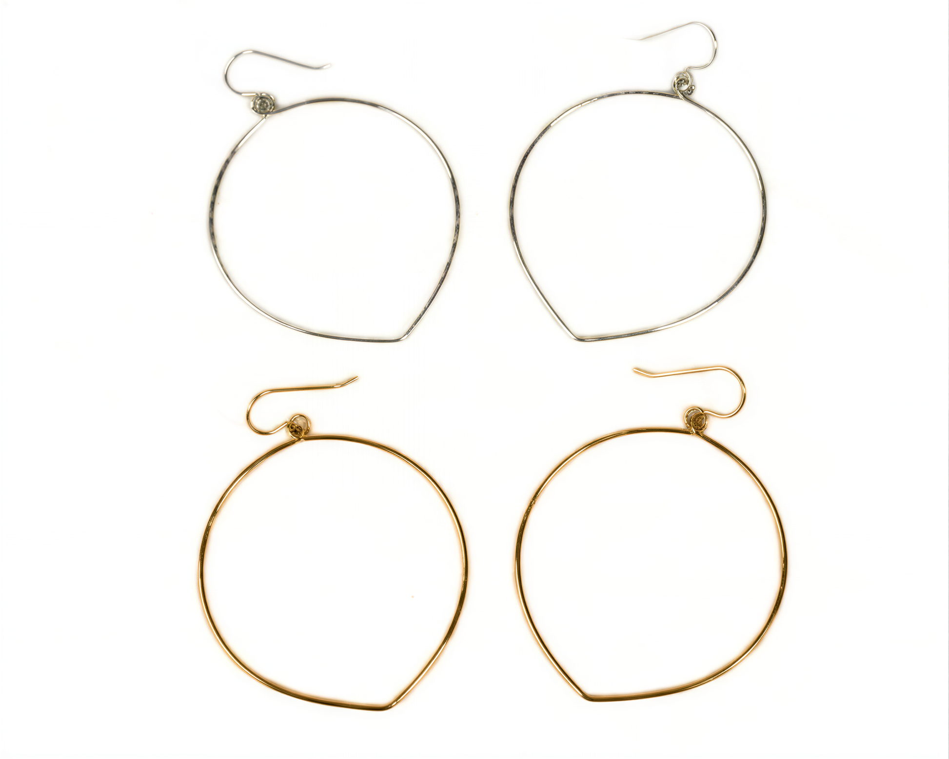 a pair of earrings, each with a unique design and color. The earrings are arranged in a square formation, showcasing their various styles and colors.