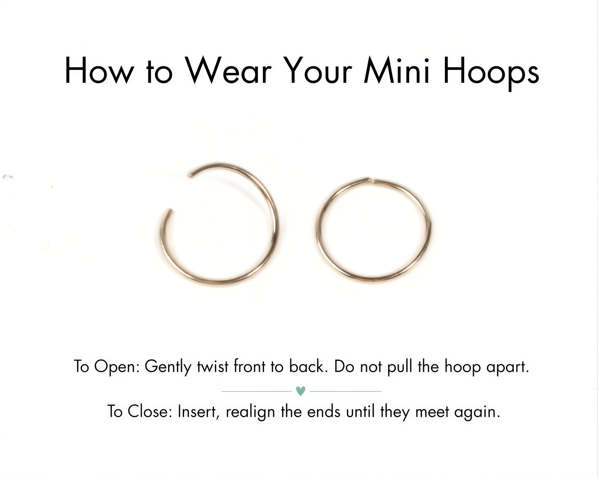 two gold-colored mini hoop earrings, with instructions on how to wear them.