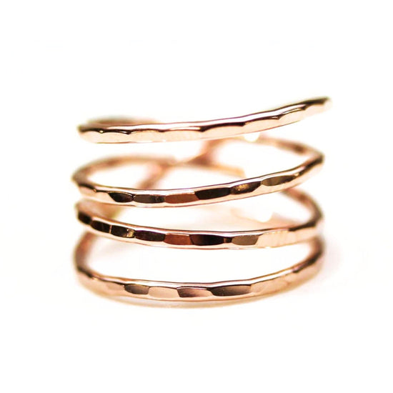 A close-up image of a gold-colored ring with a spiral design.