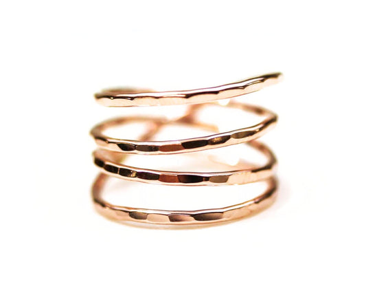 A close-up image of a gold-colored ring with a spiral design.