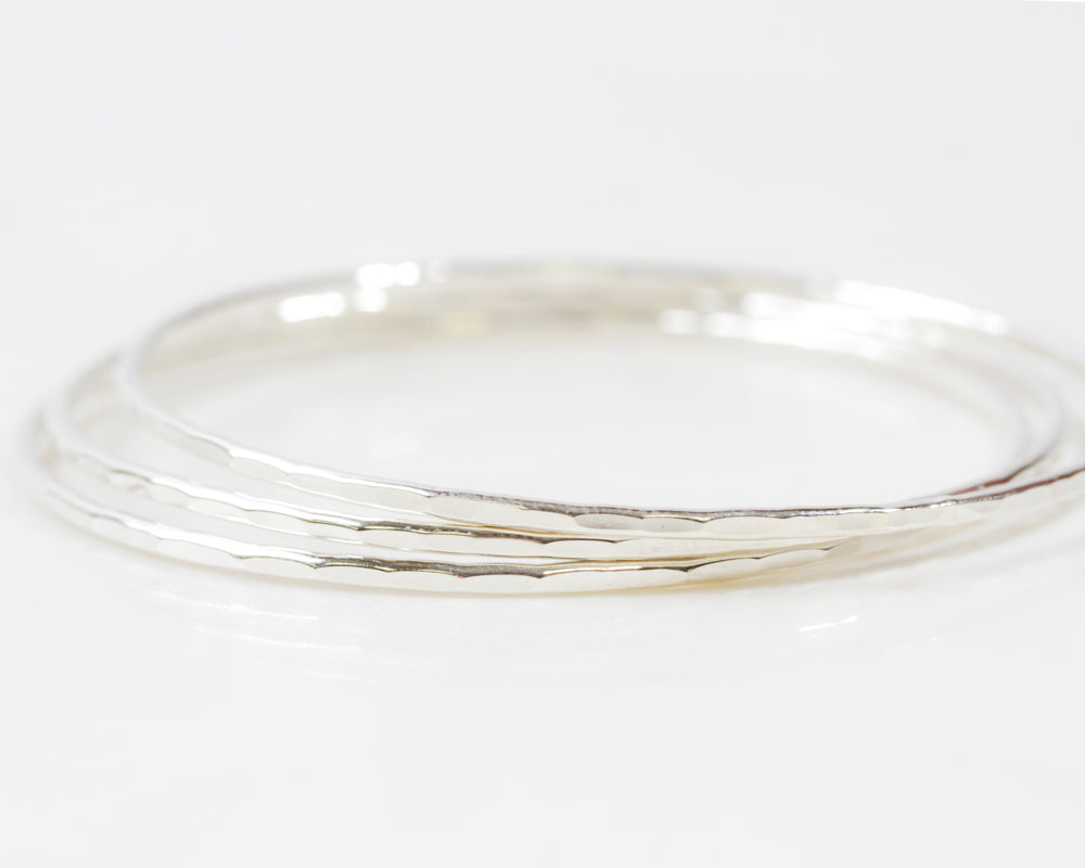 Sterling Silver Stacking Bangles are delicate, glitzy and elevated. They are exceptionally wearable, comfortable and full of flair. Each fine metal bangle bracelet is handcrafted from Sterling Silver and is nickel free and perfect for sensitive skin.